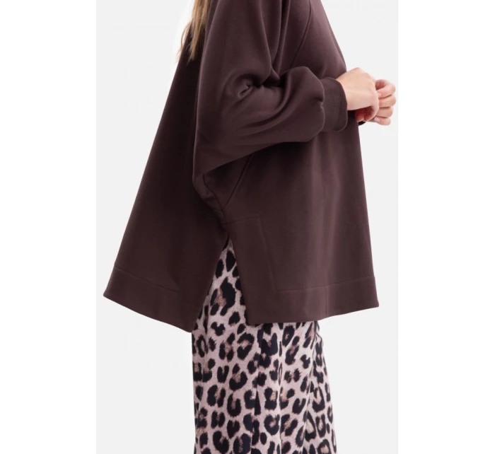 model 21379930 Pletená mikina uvolněného střihu tmavě čokoládová - BeWear