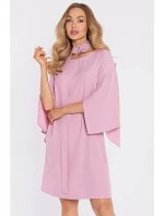 M908 Šaty s ozdobnými širokými rukávmi - púdrové