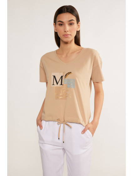 Monnari Blúzky Bavlnené tričko s ozdobným panelom Beige