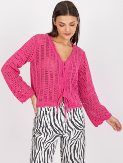 Ružový krátky ažurový sveter so zaväzovaním RUE PARIS