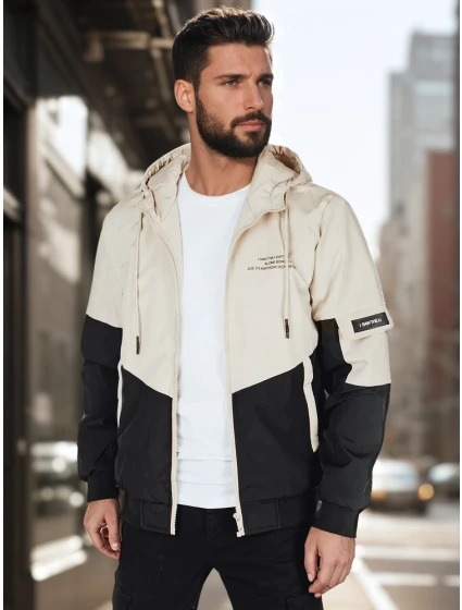 Pánska prechodná bunda s kapucňou béžová FashionStreet TX5027 Pánska prechodná bunda s kapucňou béžová FashionStreet TX5027