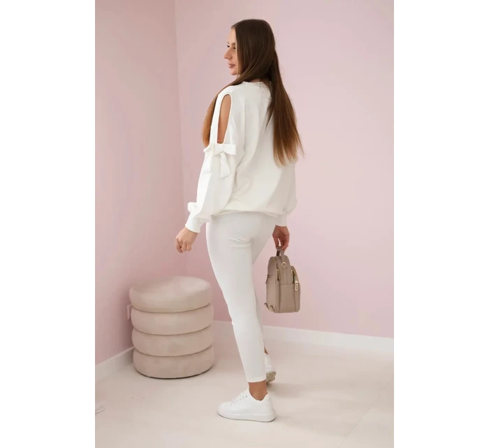 Súprava mikiny s mašľou na rukávoch a legínsov ecru Súprava mikiny s mašľou na rukávoch a legínsov ecru
