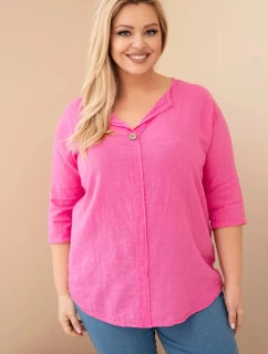 Dámska bavlnená blúzka s výstrihom na gombíky v ružovej farbe