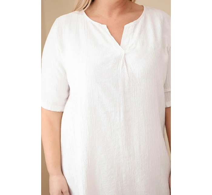 Dámské viskózové šaty Plus Size s krátkým rukávem a výstřihem do V béžová