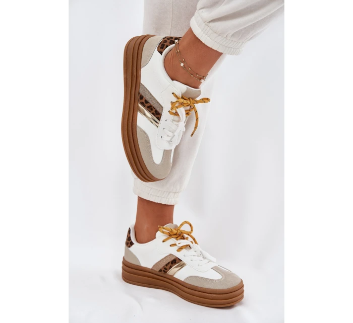 Dámské Tenisky Na Platformě S Šněrováním Leopardí Bílé model 21696191 - Boto