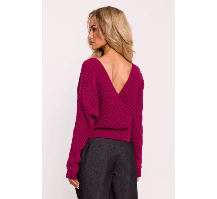 M809 Orezaný sveter s výstrihom do V - ružový