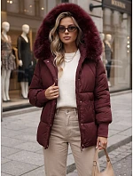 Dámska zimná prešívaná bunda s kapucňou, bordová, FashionStreet TY6003 Dámska zimná prešívaná bunda s kapucňou, bordová, FashionStreet TY6003
