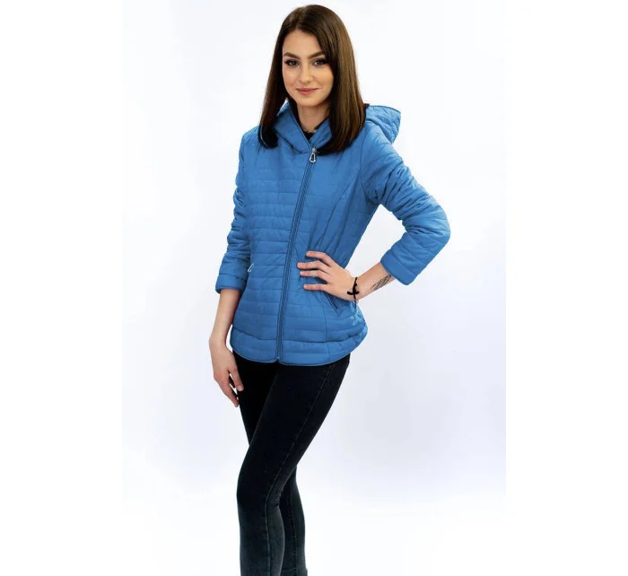 Svetlo modrá bunda s asymetrickým zipsom (DL015)