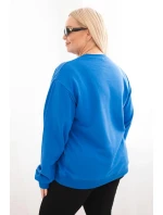 Dámská mikina Plus Size bavlněná basic s kulatým výstřihem chabrová