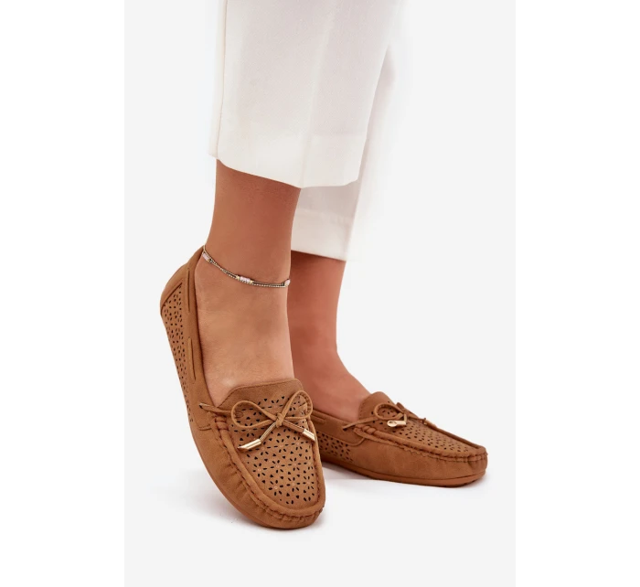 Mokasyny Damskie Z Ażurowym Wzorem I Wiązaniem Camel Mirisa