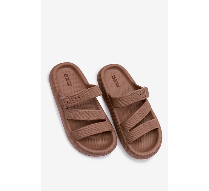 Pěnové dámské pantofle s pásky a sponou Big Star model 22100713 hnědé - Big Star Shoes