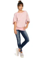 B048 Blúzka nadmernej veľkosti so zavinovacími detailmi - púdrová