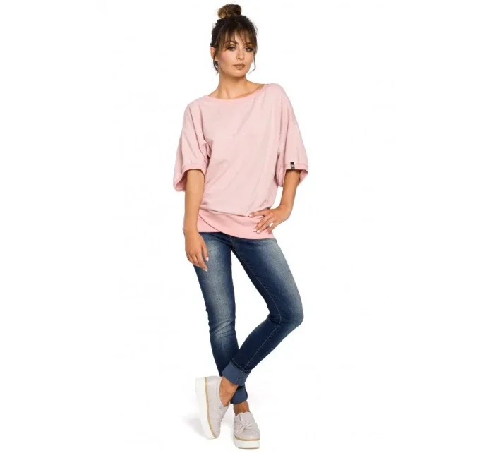 B048 Blúzka nadmernej veľkosti so zavinovacími detailmi - púdrová