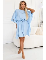 287-43 SOFIA Motýlí šaty se zavazováním v pase - světle modré