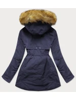 Tmavomodro-šedá obojstranná dámska zimná bunda s kapucňou (w213) Tmavomodro-šedá obojstranná dámska zimná bunda s kapucňou (w213)