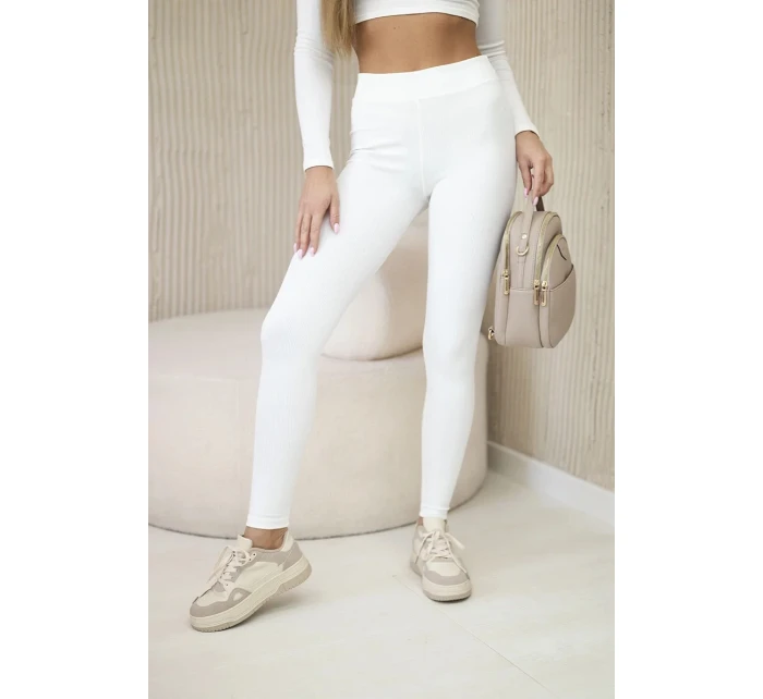 Dámské žebrované legíny s vysokým pasem ecru