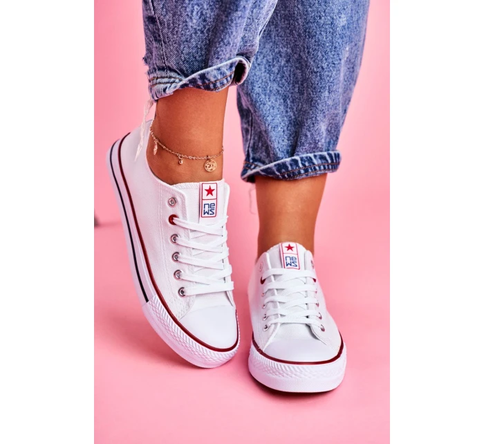 Damskie Klasyczne Trampki Białe Z Czerwoną Lamówką Ecoma Damskie Klasyczne Trampki Białe Z Czerwoną Lamówką Ecoma