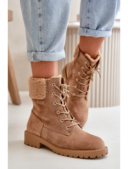 Damskie Ocieplane Botki Workery Na Zamek Brązowe Mivael