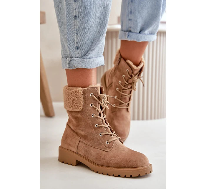 Damskie Ocieplane Botki Workery Na Zamek Brązowe Mivael