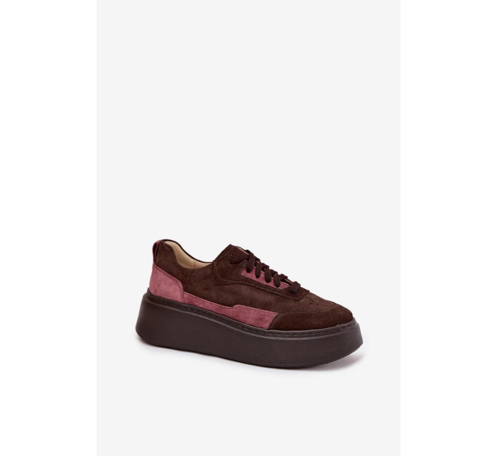 Dámské tenisky z pravé semiše na platformě model 21711179 čokoládové - Zazoo