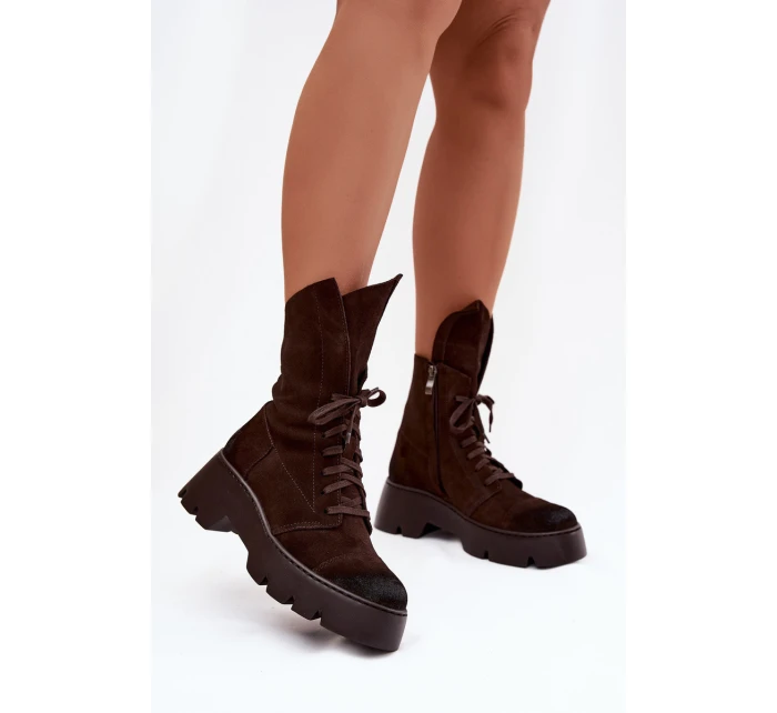 Dámské workery Z Naturalnego Zamszu Zazoo 976 Čokoládové