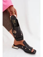 Kožené pantofle s zlatými ozdobami D&A model 22031927 Černé - S.Barski