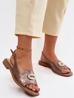 Dámské sandály Ploché s Ozdobou model 22133662 Hnědé - S.Barski