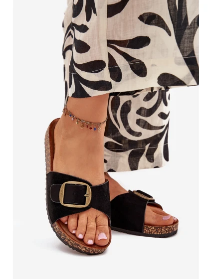 Dámske papuče s prackou na korkovej platforme - čierne Zavira