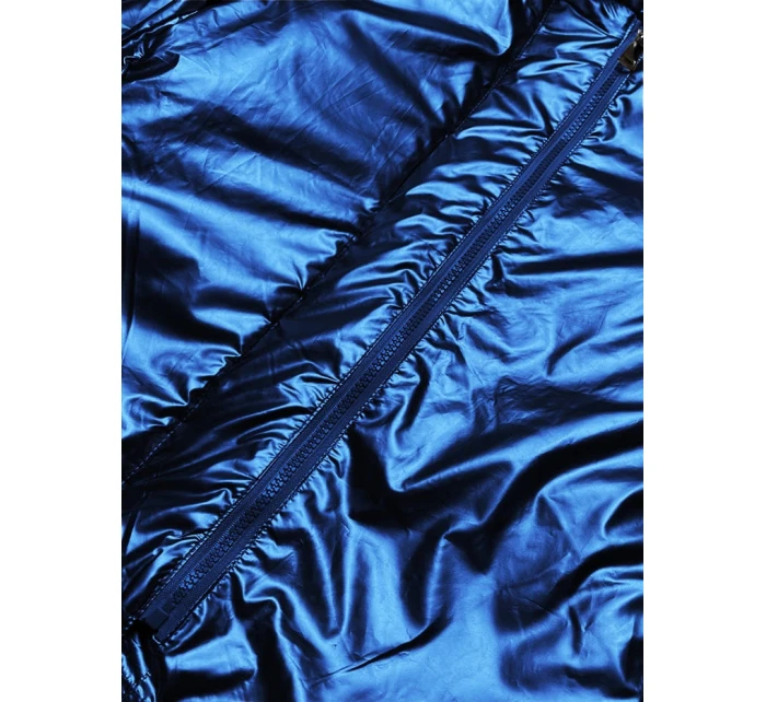 Svetlomodrá krátka dámska zimná bunda s obličkou (omdl-018)