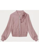 Ružová pletená mikina s ružami (16023)