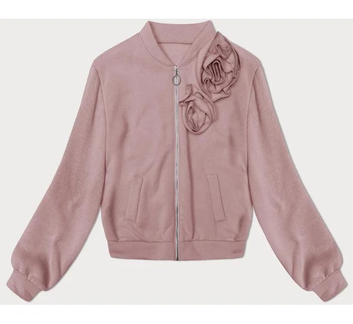 Ružová pletená mikina s ružami (16023)