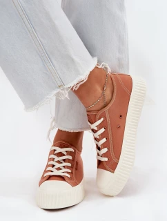 Materiałowe Trampki Damskie Na Platformie Big Star RR274778 Pomarańczowe