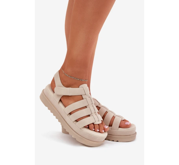Dámské Sandály Na Platformě Eko Semišové Béžové model 21696093 - Boto Dámské Sandály Na Platformě Eko Semišové Béžové model 21696093 - Boto