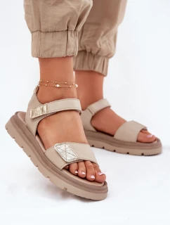 Skórzane Sandały Damskie Na Platformie Zazoo 40443 Beżowe