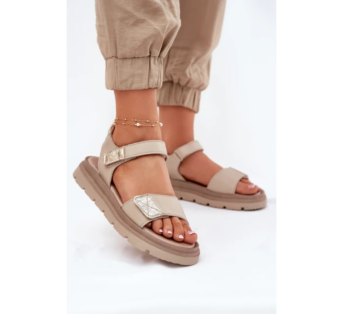 Dámské Kožené Sandály Na Platformě Béžové model 21697428 - Zazoo