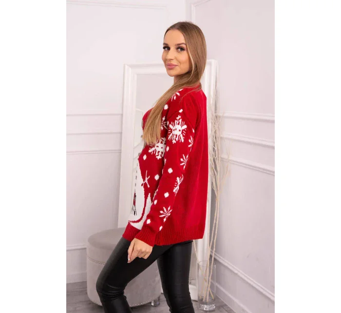Vianočný sveter so snehuliakom červený