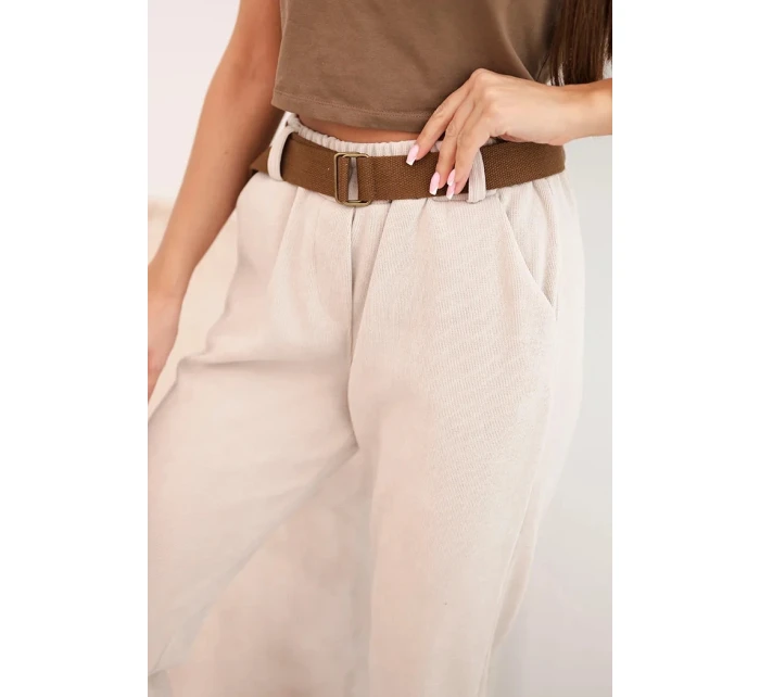 Dámske nohavice so šnúrou na opasok béžové