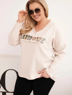 Dámska mikina s výstrihom do V v béžovej farbe