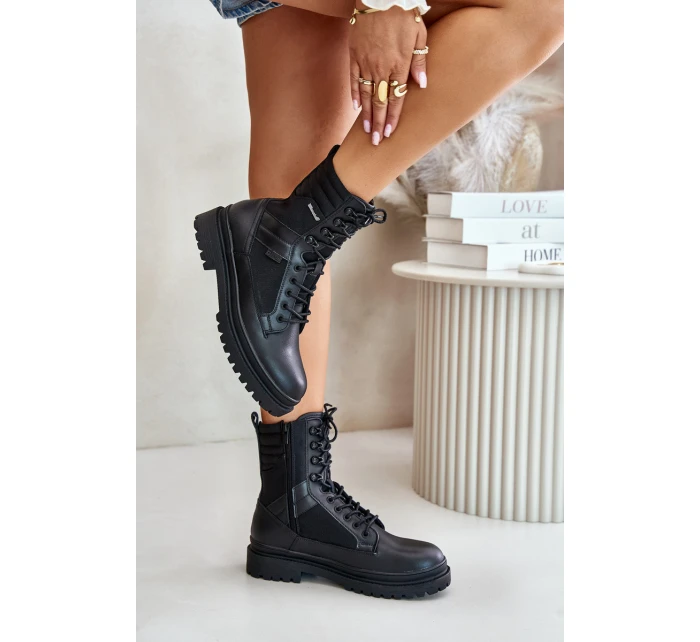 Skórzane Trapery Botki Męskie Ocieplane Big Star OO174164 Czarne Skórzane Trapery Botki Męskie Ocieplane Big Star OO174164 Czarne