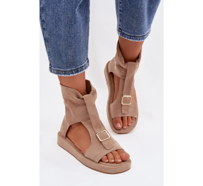 Dámské sandály s vysokým svrškem tmavě béžové Coralya