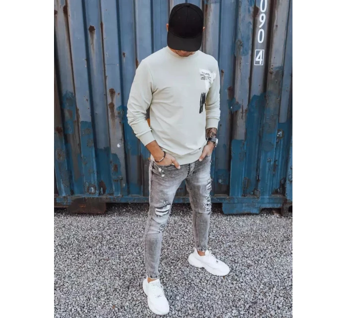 Pánska béžová mikina s potlačou FashionStreet BX5373