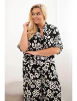 Dámská plus size viskózová souprava s geometrickým potiskem černý Dámská plus size viskózová souprava s geometrickým potiskem černý
