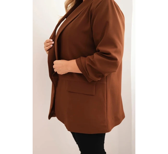 Dámska elegantná plus size bunda čokoládová