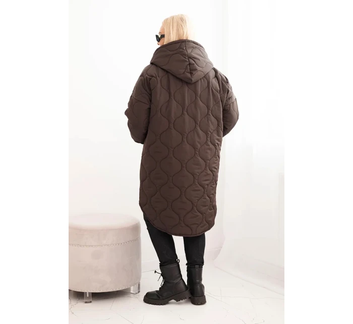 Dámská bunda Plus Size prošívaná s kapucí hnědá