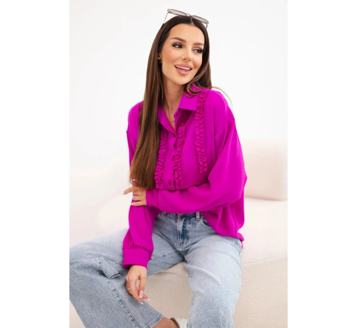 Dámská viskózová košile s dlouhým rukávem a volány tmavě fialová