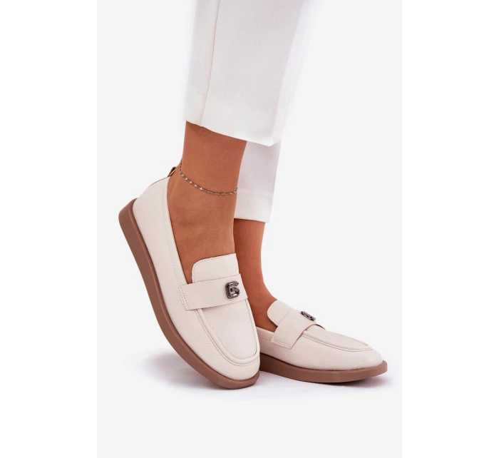 Mokasyny Damskie Eleganckie Z Ozdobnym Małym Detalem Vinceza 62208 Beżowe