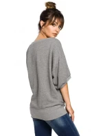 B048 Blúzka nadmernej veľkosti so zavinovacími detailmi - šedá B048 Blúzka nadmernej veľkosti so zavinovacími detailmi - šedá