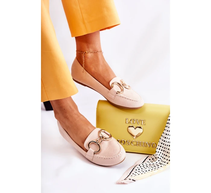 Damskie Zamszowe Mokasyny Z Ozdobą Beżowe Reality