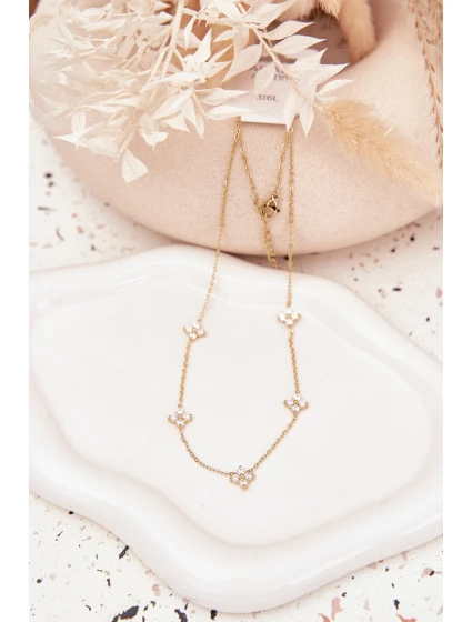 model 21776931 náhrdelník s květinami z chirurgické oceli zlatý - Boto model 21776931 náhrdelník s květinami z chirurgické oceli zlatý - Boto