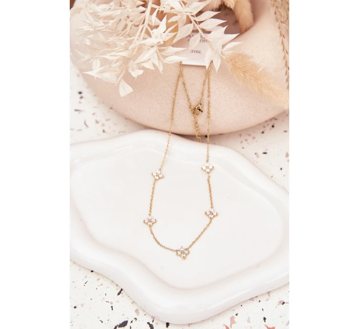 model 21776931 náhrdelník s květinami z chirurgické oceli zlatý - Boto model 21776931 náhrdelník s květinami z chirurgické oceli zlatý - Boto